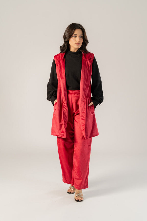 elo East west Women's Sleeveless Blazer Maroon