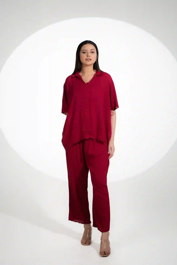 Elo East West Women’s Solid CO-Ord Set Maroon