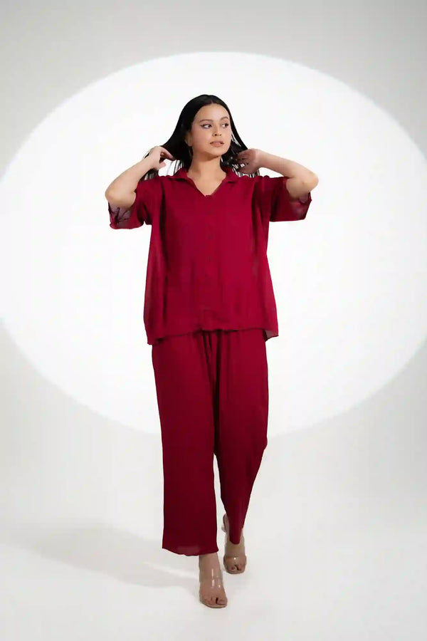 Elo East West Women’s Solid CO-Ord Set Maroon