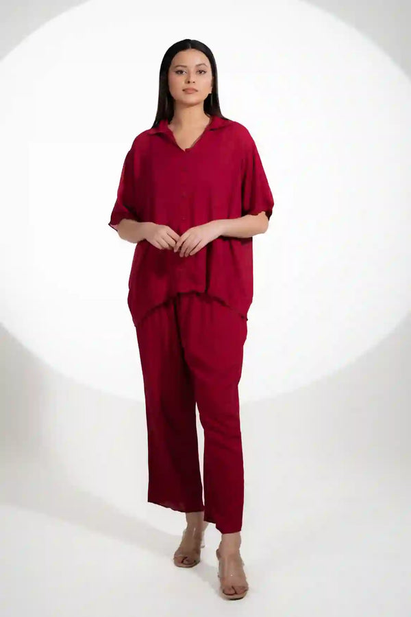 elo East West Women’s Solid CO-Ord Set Maroon