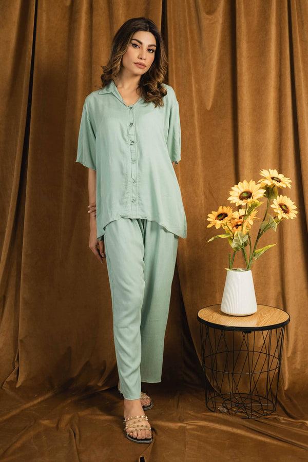 Elo East West Women’s Solid CO-Ord Set Mint Green