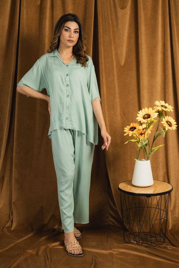 Elo East West Women’s Solid CO-Ord Set Mint Green