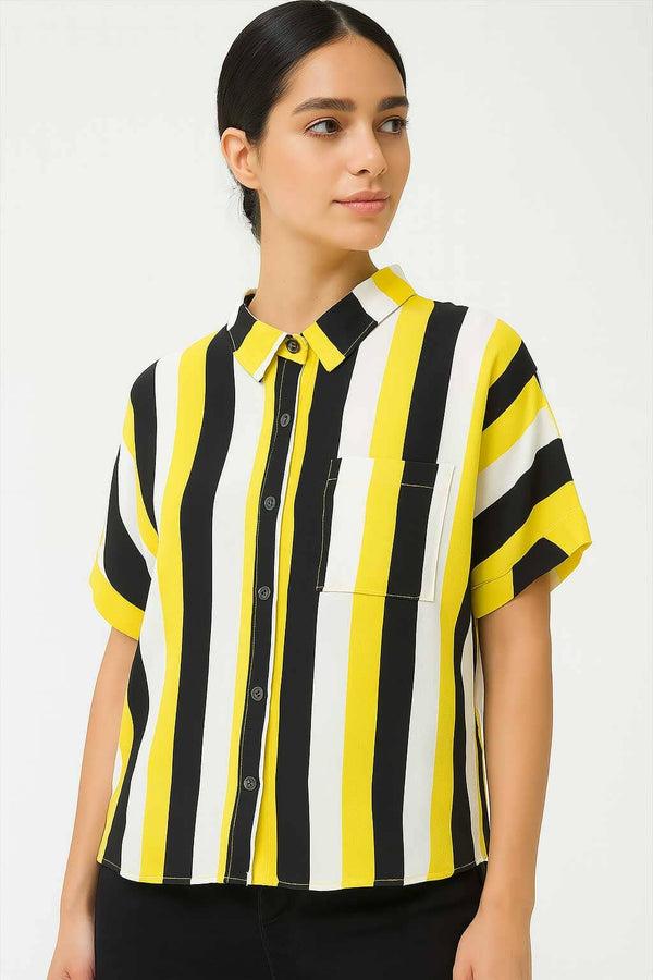 Elo East West Women's Striped Casual Shirt Yellow