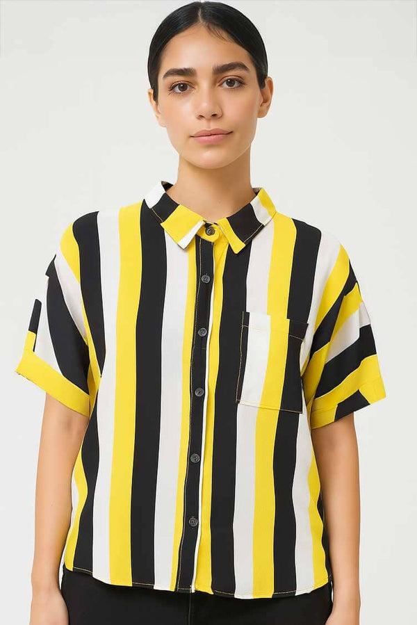 elo East West Women's Striped Casual Shirt Yellow