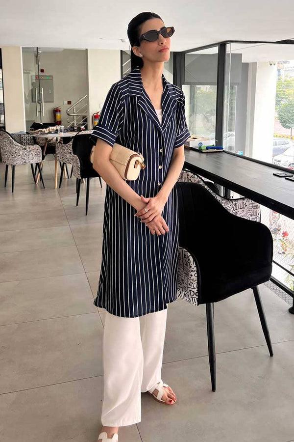 Elo East West Women's Striped Dress Black & White