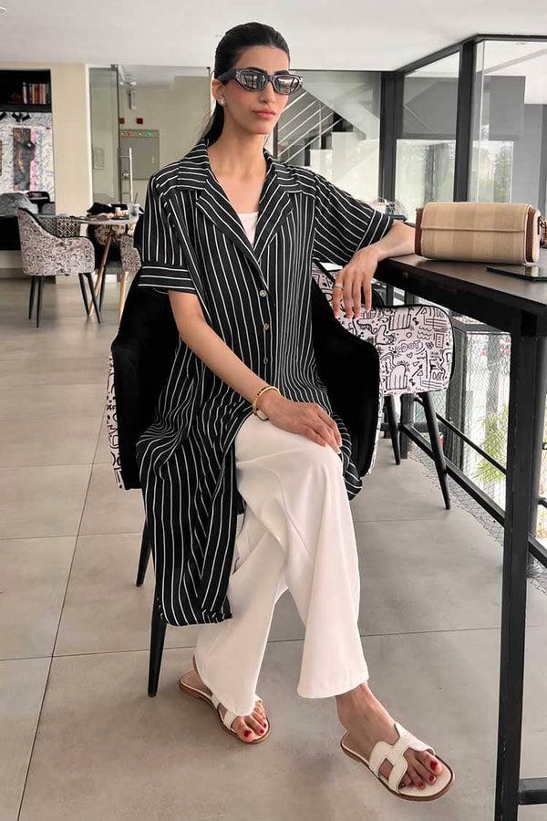 elo East West Women's Striped Dress Black & White