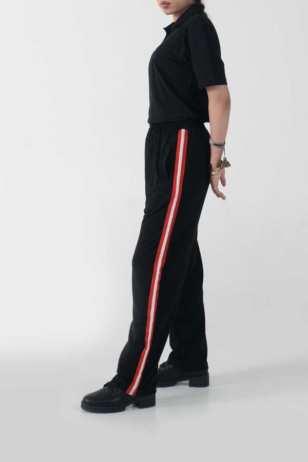 Elo East West Women's Striped Pique Trousers Black