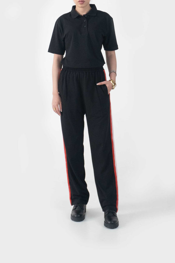 Elo East West Women's Striped Pique Trousers Black