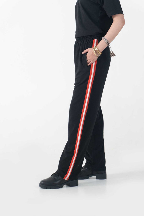 elo East West Women's Striped Pique Trousers Black