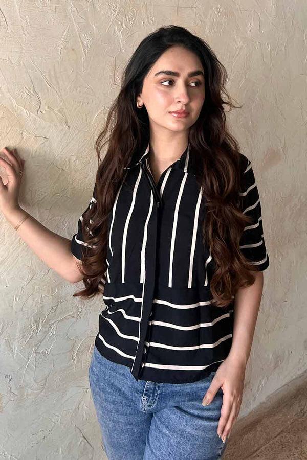 elo East West Women's Striped Shirt Black & White