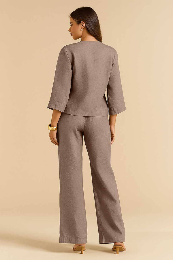 Elo East West Women's V-Neck Co-Ord Set Brown