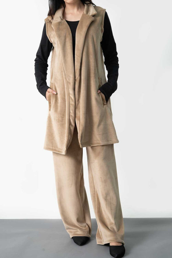 elo East West Women's Velvet Co-Ord Set Beige