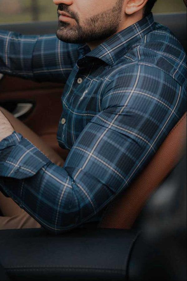 Elo Espada Men's Checkered Casual Shirt Blue