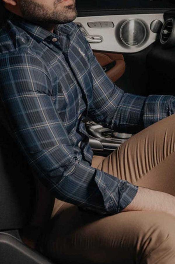 Elo Espada Men's Checkered Casual Shirt Blue