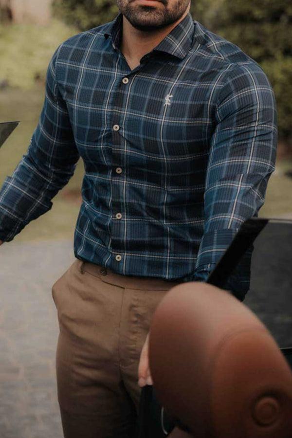 elo Espada Men's Checkered Casual Shirt Blue