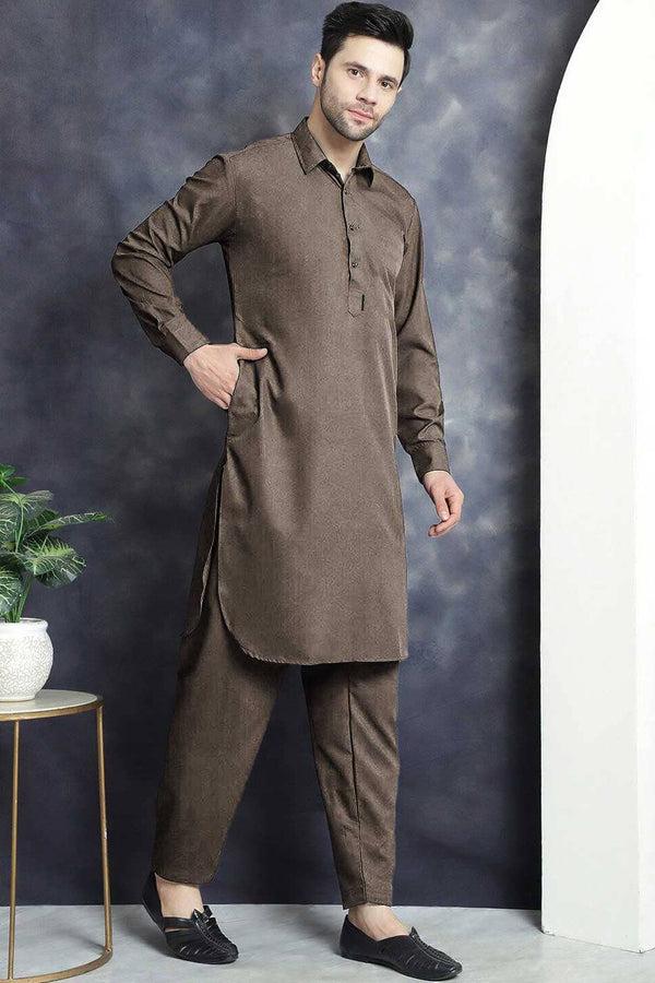 elo Eternity Men's Stitched Kameez Shalwar Brown