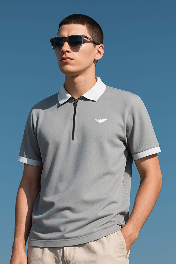 elo Eternity Premium Men's Zipper Polo Shirt Grey