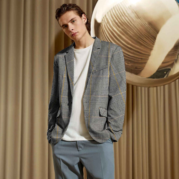 elo Fashion Men's Gingham Style Winter Blazer