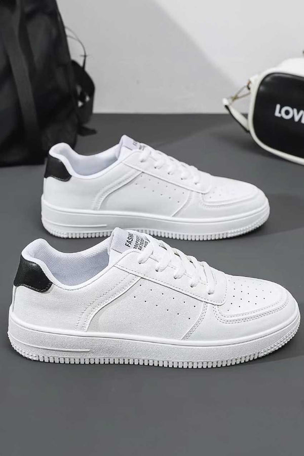 Elo Fashion Men's Perforated Sneakers White & Black