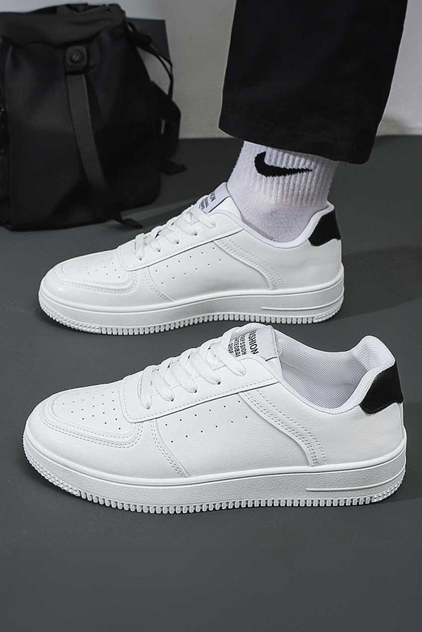 Elo Fashion Men's Perforated Sneakers White & Black
