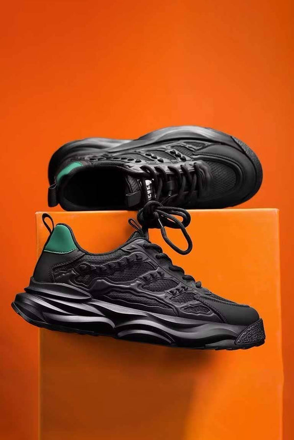 elo Fashion Men's Premium Lace-Up Sneakers Black