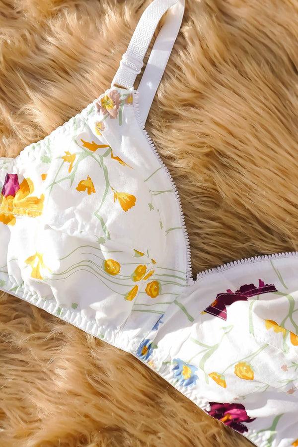 Elo Fashion Style Women's Printed Cotton Bra White