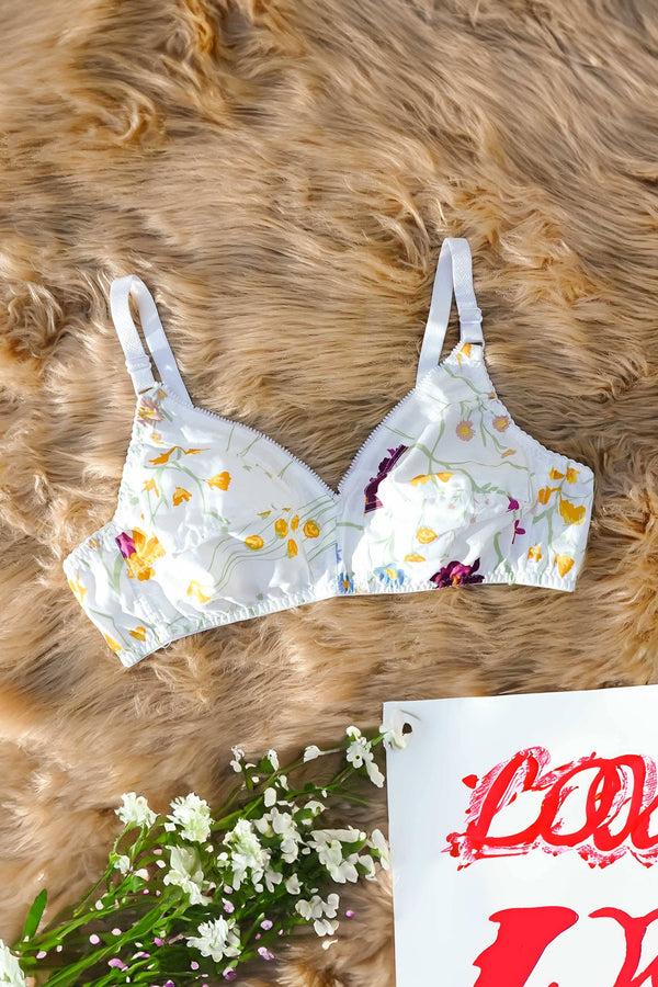 elo Fashion Style Women's Printed Cotton Bra White