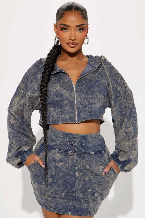 elo FN Women's Acid Wash Terry Zipper Hoodie Navy