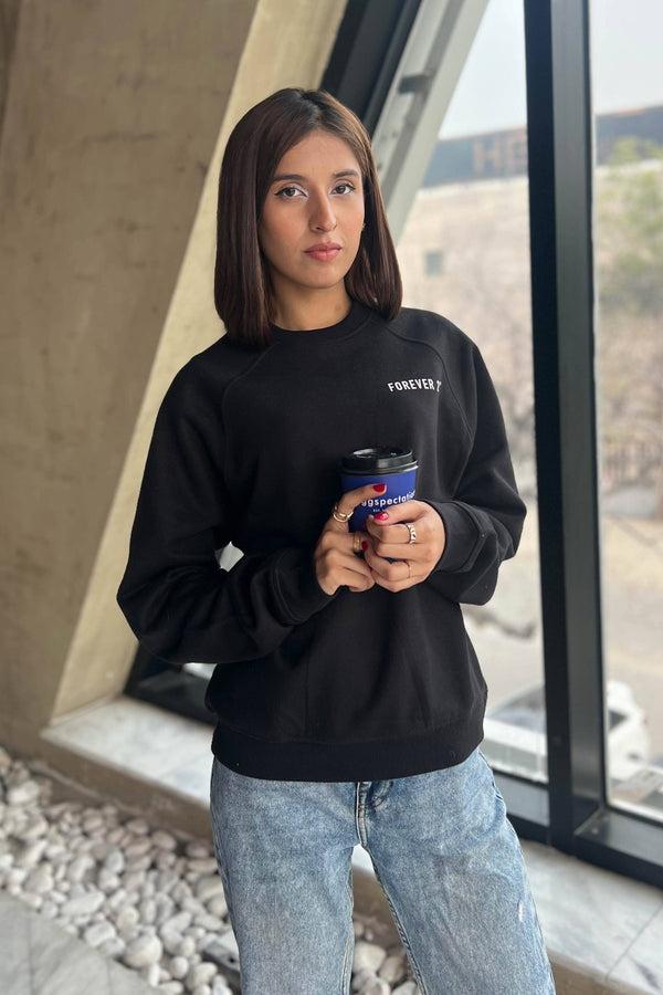 Elo Forever 21 Raglan Sleeve Sweat Shirt Black