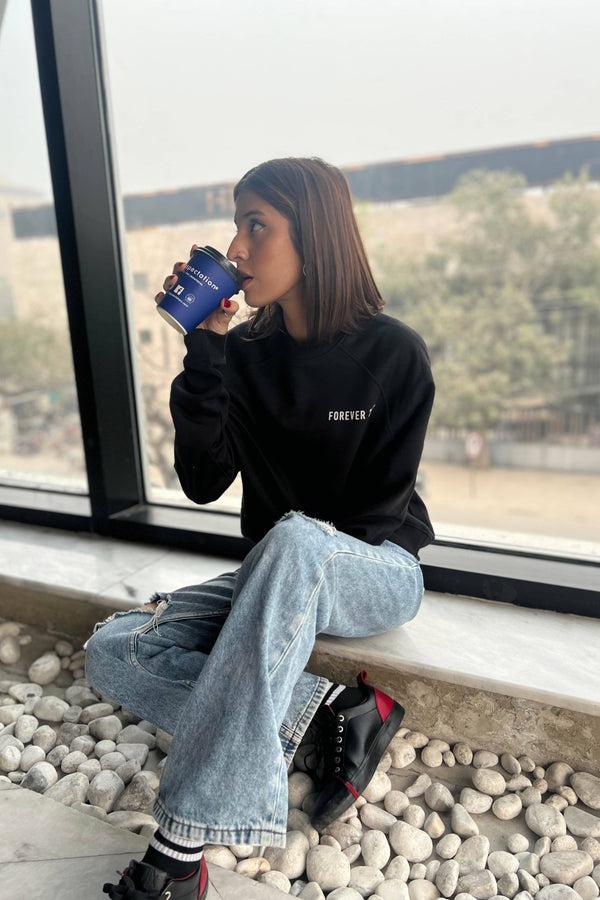 Elo Forever 21 Raglan Sleeve Sweat Shirt Black