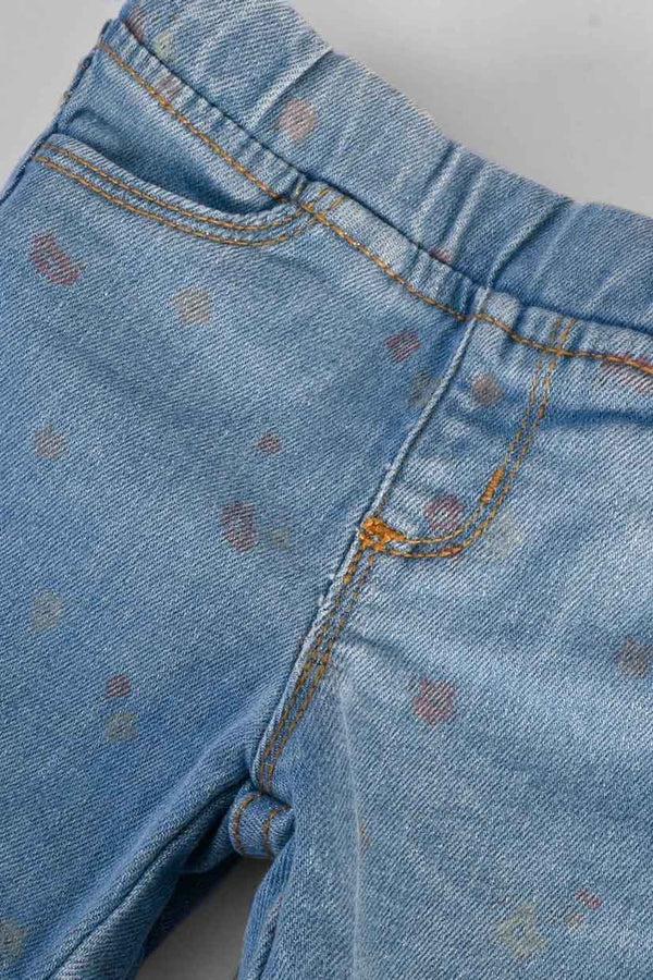 Elo Girl's Floral Printed Denim Shorts Blue