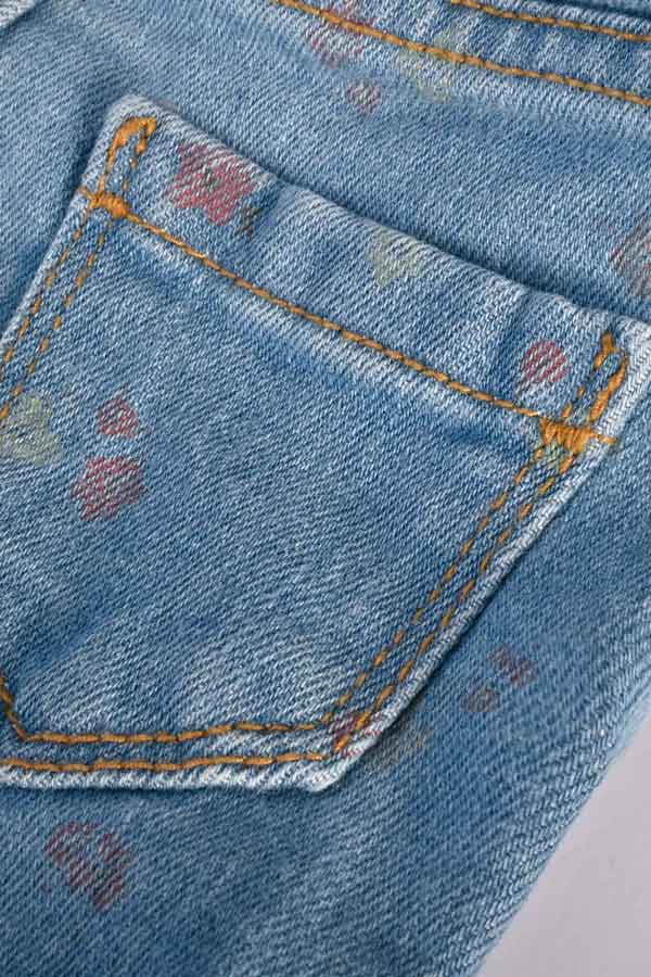 Elo Girl's Floral Printed Denim Shorts Blue