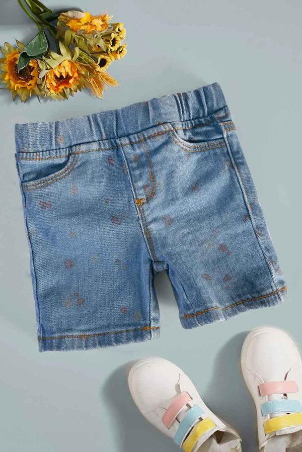 elo Girl's Floral Printed Denim Shorts Blue