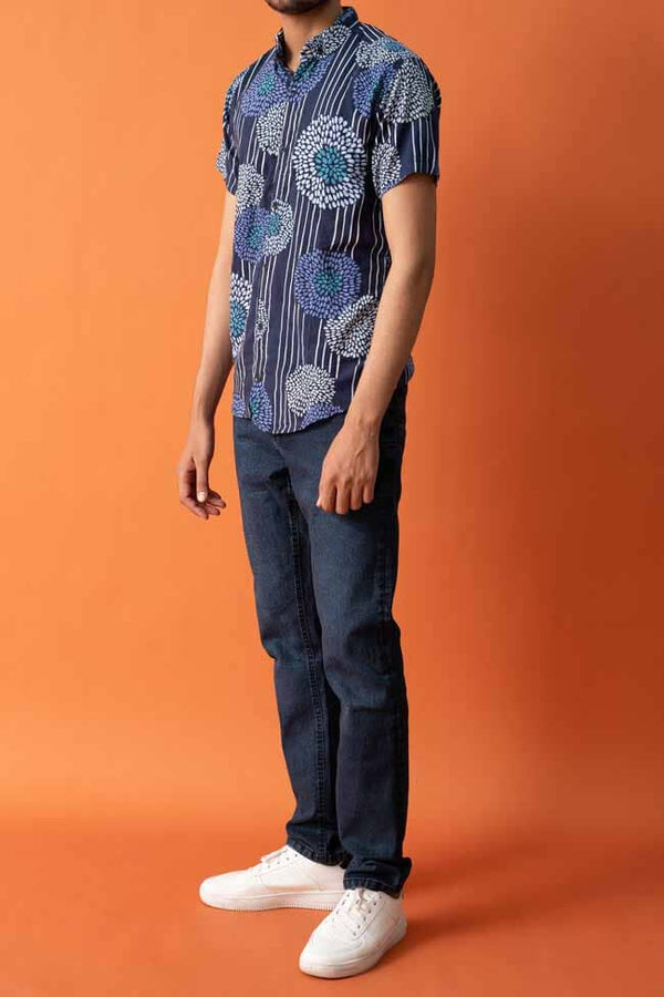 Elo Gravity Men's Floral Casual Shirt Navy