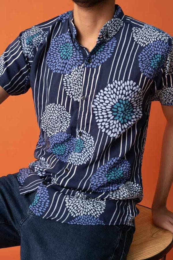 Elo Gravity Men's Floral Casual Shirt Navy