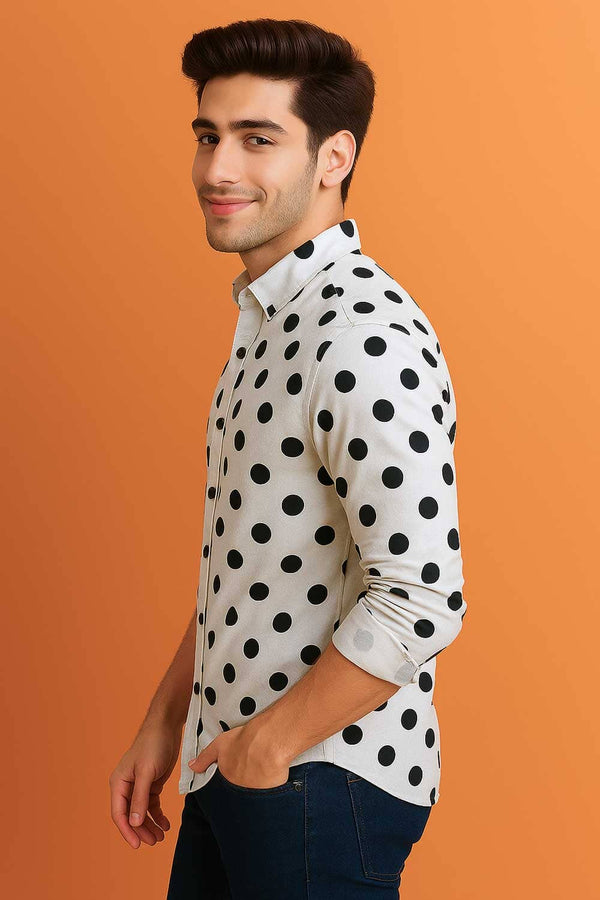Elo Gravity Men's Polka Dots Casual Shirt White