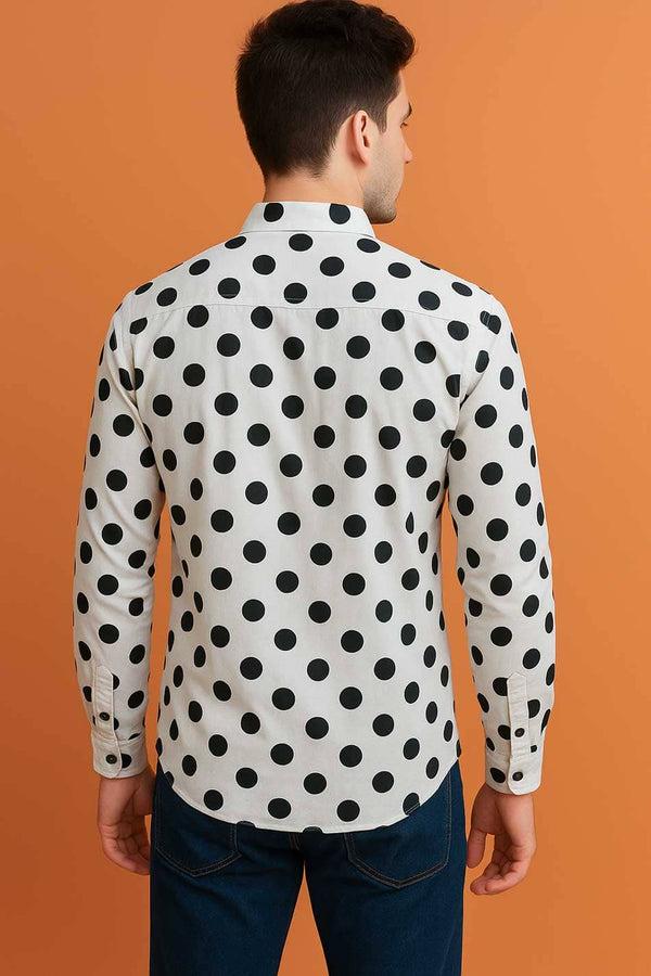 Elo Gravity Men's Polka Dots Casual Shirt White