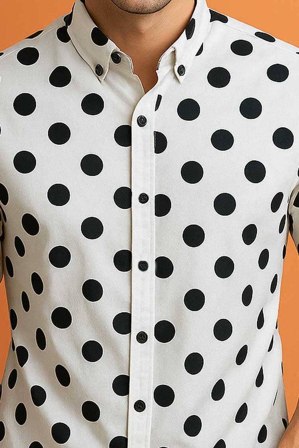 Elo Gravity Men's Polka Dots Casual Shirt White