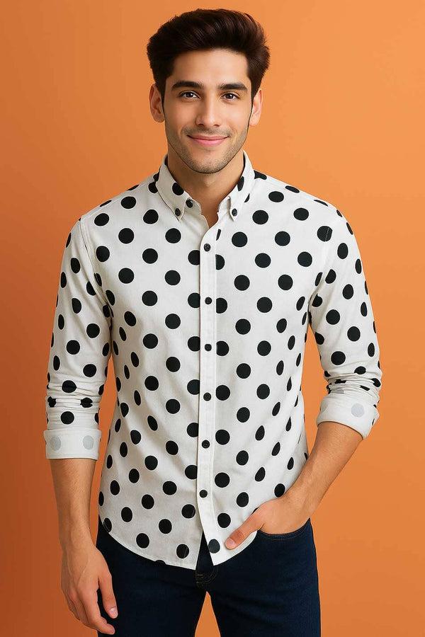 elo Gravity Men's Polka Dots Casual Shirt White