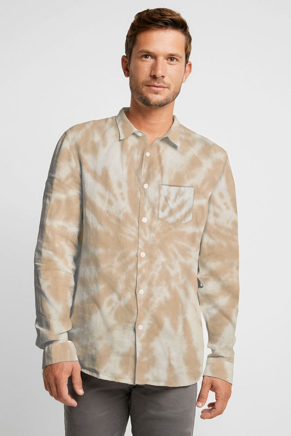 elo HUDHUD Men's Tie & Dye Style Casual Shirt Beige