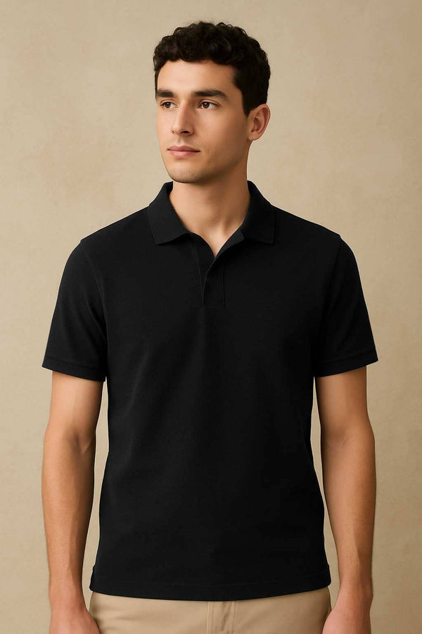 elo Jay Cee Men's Johnny Collar Polo Shirt Black