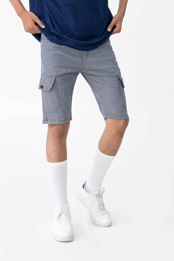 Elo JL Men's Thin Striped Cargo Shorts Navy & White