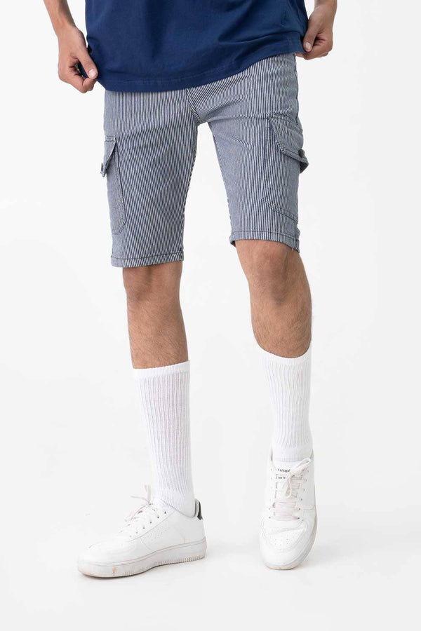 Elo JL Men's Thin Striped Cargo Shorts Navy & White