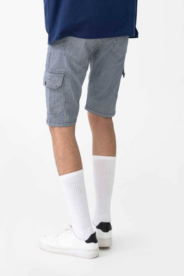 Elo JL Men's Thin Striped Cargo Shorts Navy & White