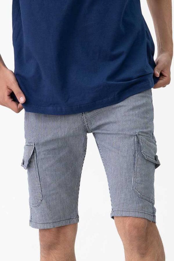 elo JL Men's Thin Striped Cargo Shorts Navy & White