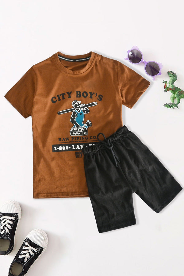 Elo Kid's City Boy's Printed Tee Shirt & Shorts Set