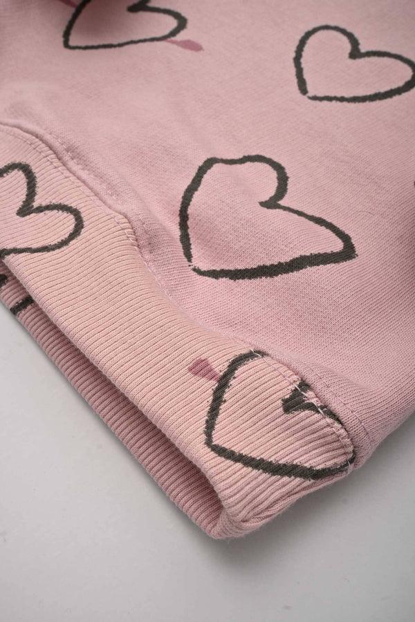 Elo Kid's Heart Printed Terry Sweat Shirt Tea Pink