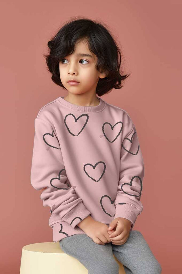 elo Kid's Heart Printed Terry Sweat Shirt Tea Pink