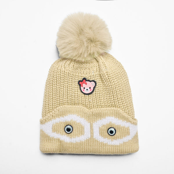 elo Kid's Pom Pom Fur Beanie Cap Cream