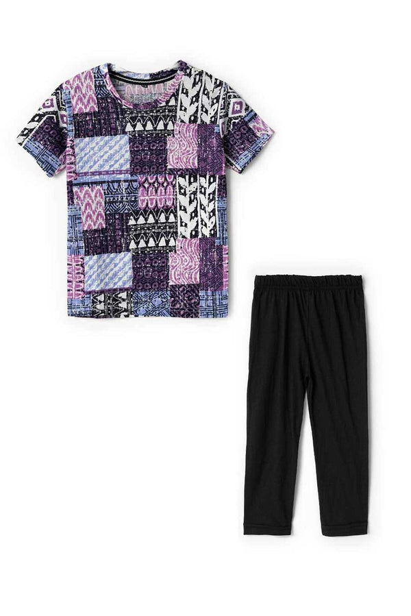 elo Kid's Printed Premium Twin Set Purple & Black